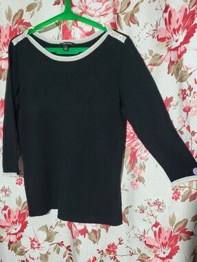 Black Boatneck Button-Shoulder Women's Top